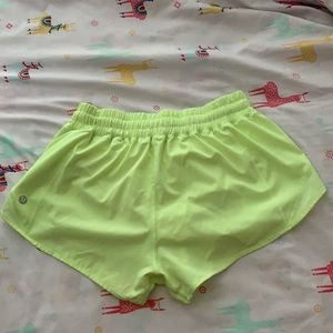 Neon yellow Lululemon hotty hot shorts